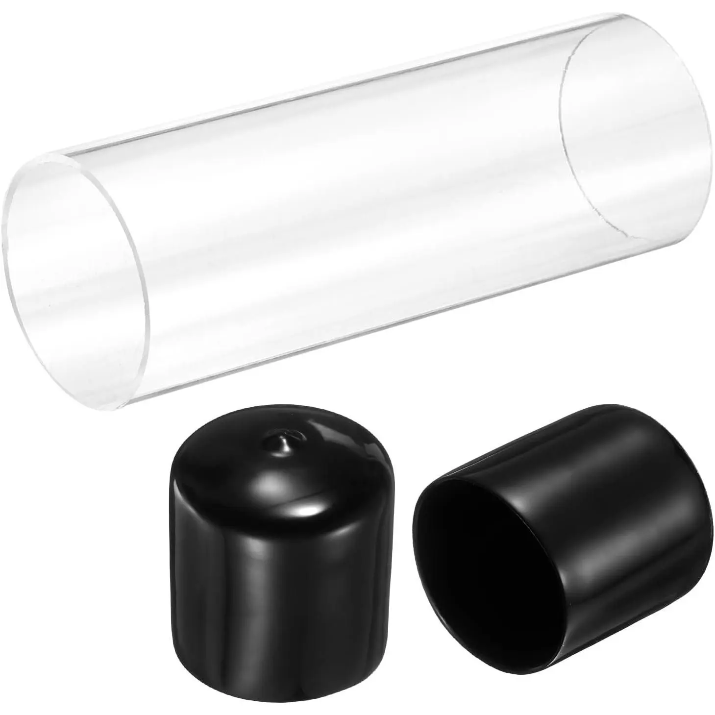 Clear Rigid Acrylic Pipe, 51mm(2.01") ID x 55mm(2.17") OD 6" Round Polycarbonate Tube Plastic Tubing with Rubber Caps for Plumbing, Lighting, Aquarium, DIY Projects