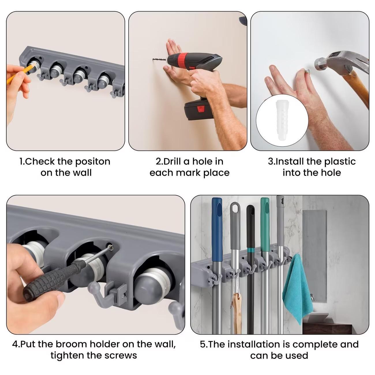 Wall Mounted Storage Rack, Multifunctional Storage Rack with 5 Slots & 6 Hooks, Space Saving Storage Organizer for Bathroom, Kitchen, Laundry Room Bathroom Organizers, Bathroom Organizing Accessories