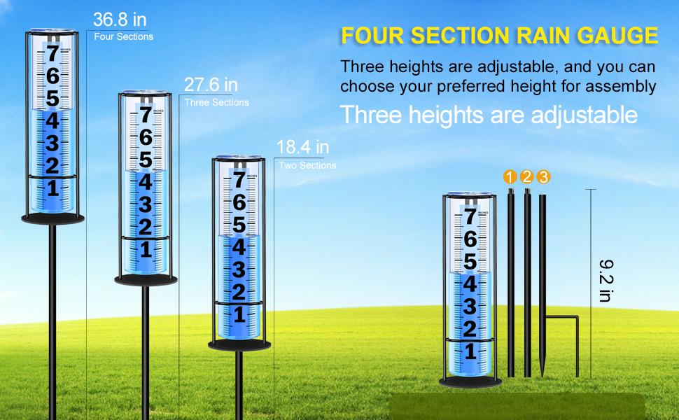 Rain Gauge Outdoor Upgraded, Accurate Freeze Proof Thickened Rain Gauges Outdoors Best Rated, Large Clear Numbers and Adjustable Height Rain Measuring Tool for Garden, Yard, Lawn, Patio, and Farm Use