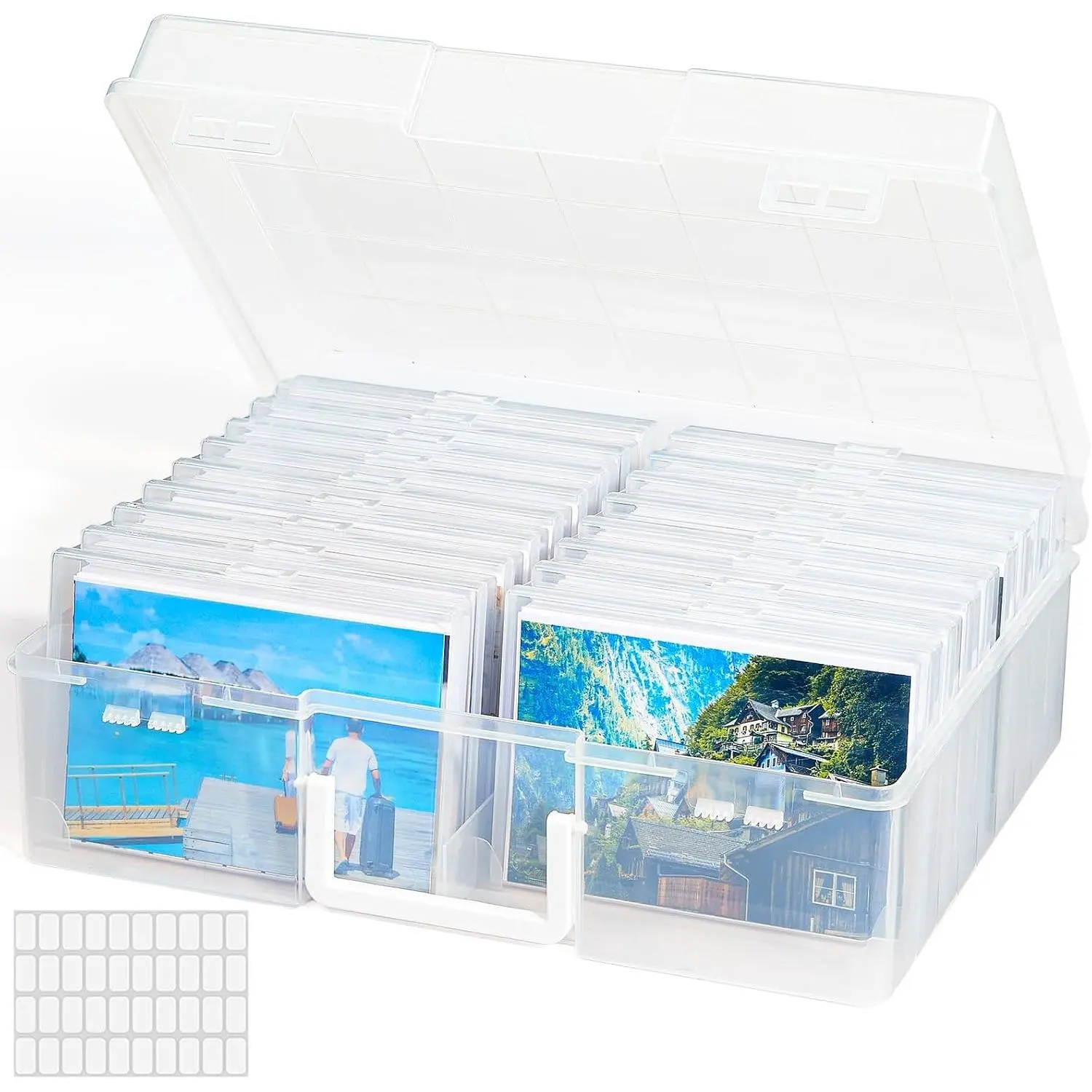 4x6 Photo Storage Box, 18 pcs Inner Photo Case with Lids, Clear Photo Organizers with 1 Sheet Label Sticker, Plastic Craft Storage Box for Seeds Sticker Cards Pictures Stamps Office Supplies