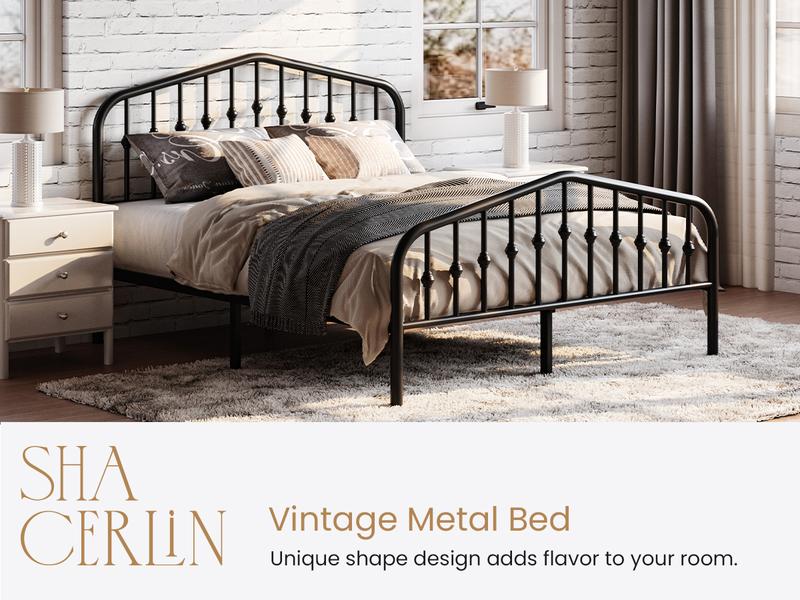 SHA CERLIN Metal Platform Bed Frame with Victorian Style Wrought Iron-Art Headboard【Frame Only No Mattress】Footboard, No Box Spring Required, Black#ChristmasGifts#TikTokShopBlackFriday