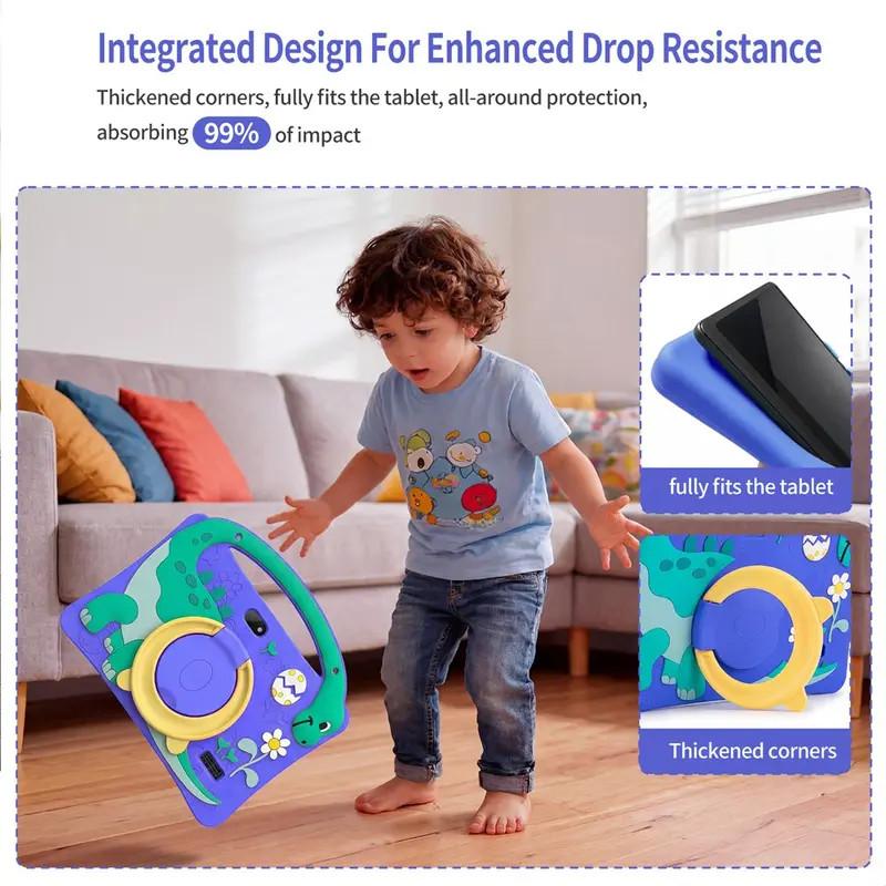 New 7-inch kids' tablet Learning Tablet with Android 13, 1GB RAM and 16GB ROM, WiFi support, comes with a shockproof silicone case and cute dinosaur design. Parents can control the educational apps. Dual cameras, perfect Children's Day gift for kids.