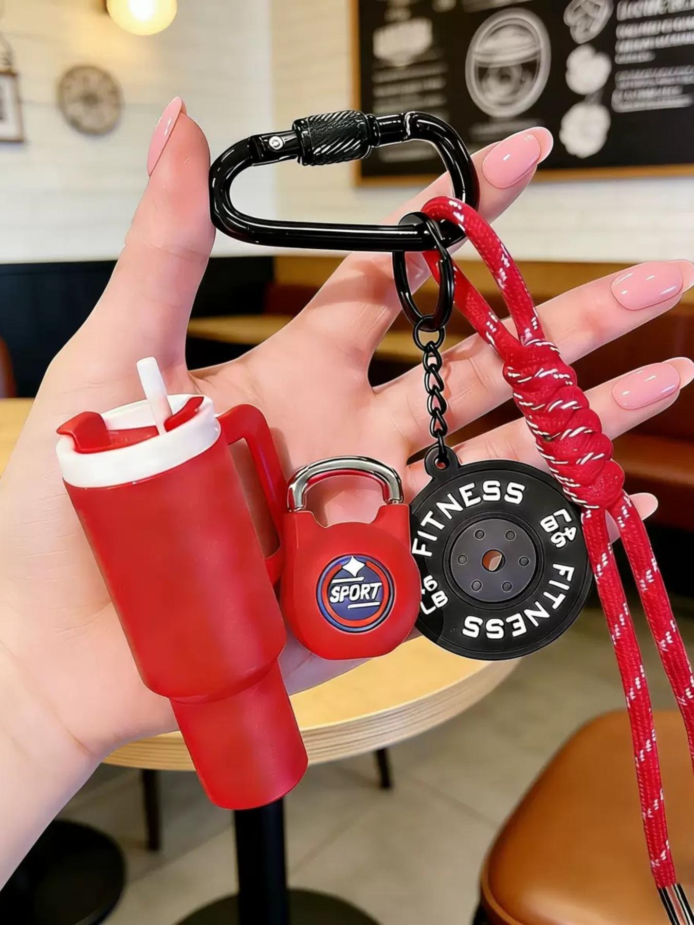 Creative Design Sports Water Bottle Series, Fitness Accessories, Fashion Keychain, Dumbbell Plate Weight Charm, Backpack Pendant, Perfect Gift for Men and Women