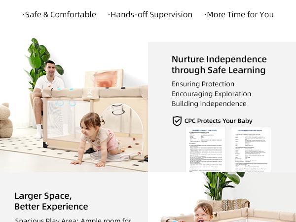 Baby Playpen With no Mat, 50X50 in Playpen for Babies and Toddlers, Play Pen for Kids, Play Pens for Babies and Toddlers for Apartment, Indoors Play Yard with Soft Breathable Mesh (Beige)