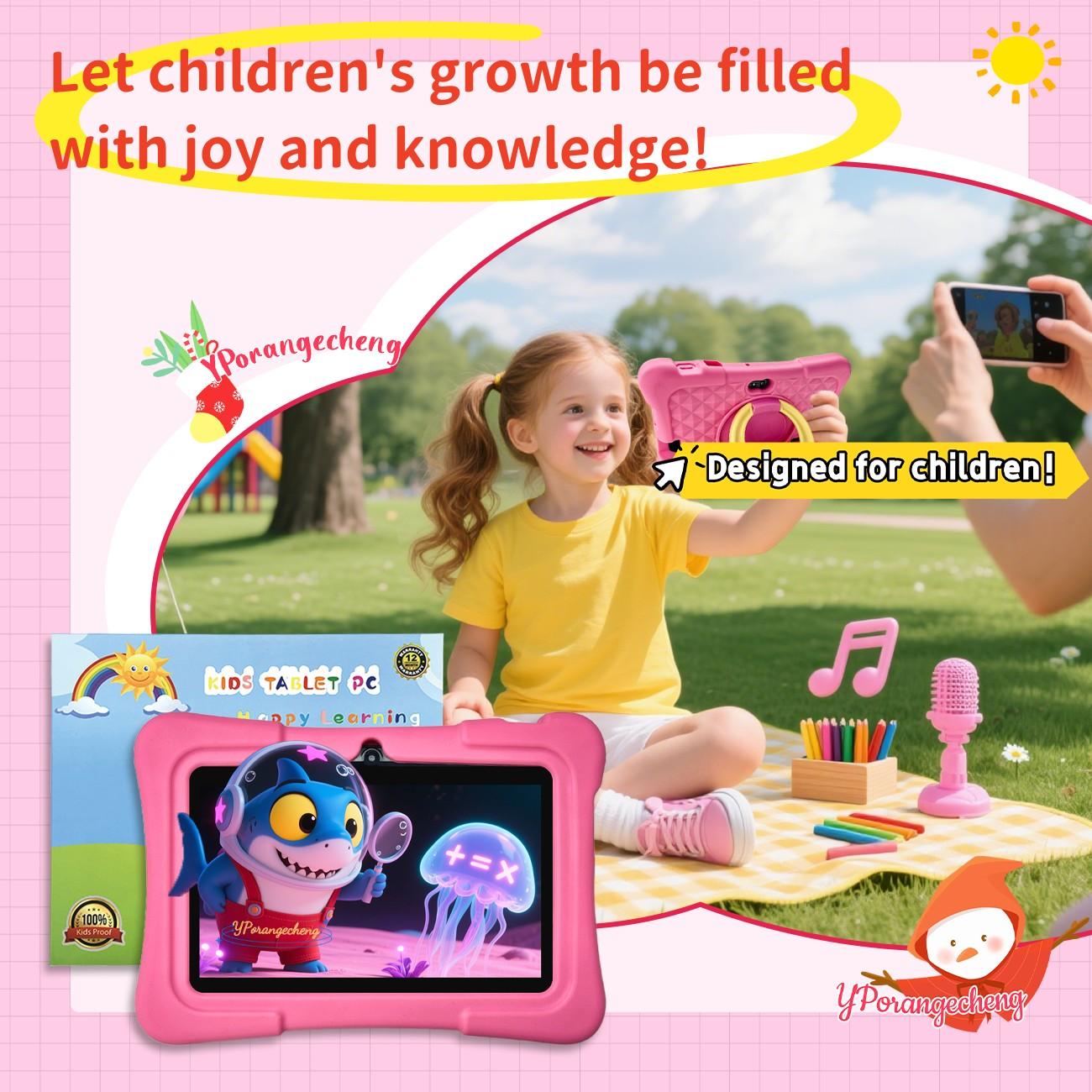 Summer 7-Inch Smart Tablet for Kids & Students, 5G High-Speed WiFi, 2-in-1 Study & Office, HD Full Screen, Front & Rear Dual Cameras, Full-Body Shockproof Case, Durable, Early Learning + Entertainment, Online Class Ready, Gift for Easter/Christmas