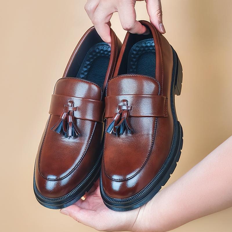 Men's Tassel Slip-On Loafers Comfort Wide Round Toe Non Slip Lug Sole Slip On Dress Shoes Business Office Casual Shoes Footwear Flat Flatform Formal Boy Slipon campingessentials,shoes for back to school,back to school shoes