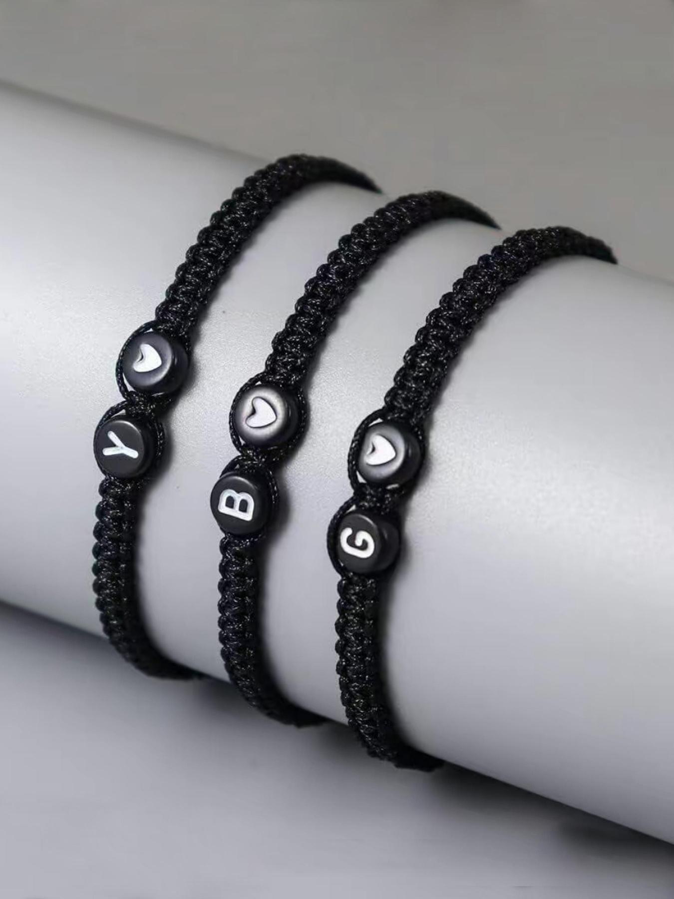 Black and White Heart-shaped 26-letter Braided Hand Rope, Personalized Style Letter Link Bracelet Suitable for Daily Wear Lovers & Girlfriends