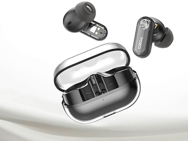 TOZO-Crystal Pods Hybrid Active Noise Cancelling Wireless Earbuds, Dual Mics ENC AI Clear Calls, Bluetooth 5.4 in Ear Headphones, 35H Long Playtime, IPX5 Waterproof Headset Black Charging Audio Electronic Connection Custom Stereo Chargeable