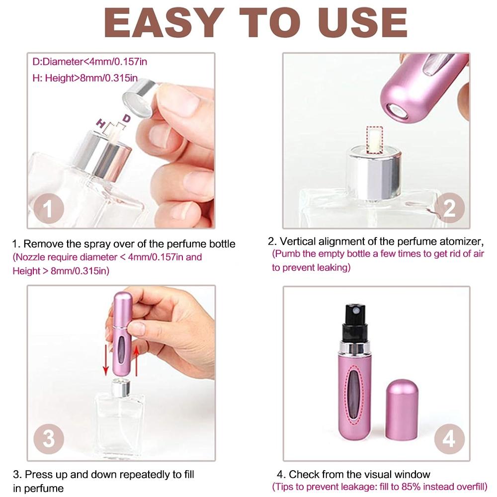 Mini 5ml Refillable Perfume Atomizer - Leak-Proof Travel Spray Bottle, TSA Approved for Airplane. Perfect Portable Fragrance Container Gift for Women, Men, Friends & Couples.