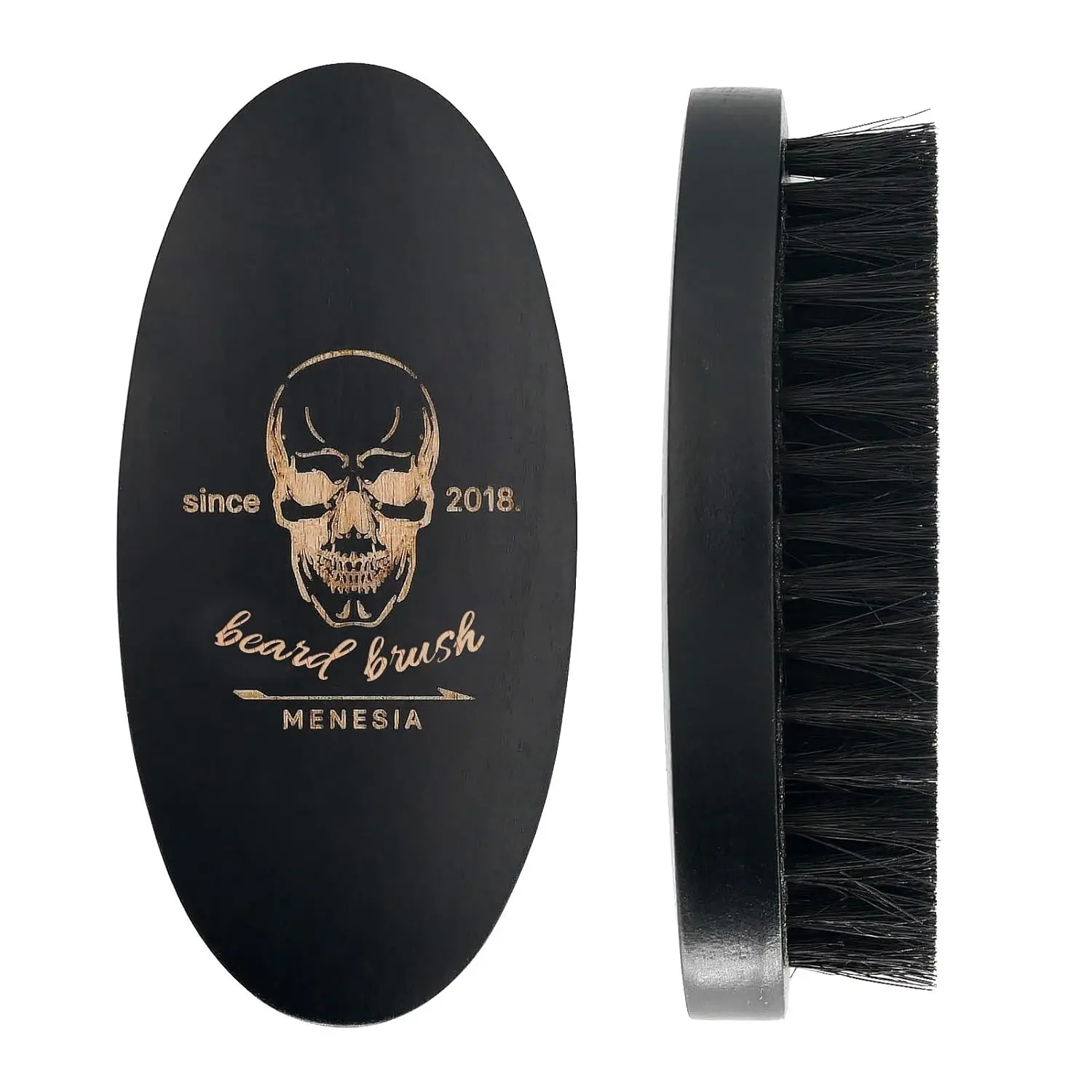 Black Boar Bristle Beard Brush for Men Smoothing Soft Small Pocket Travel Size with Unique Skull Print for Hair & Beard Grooming