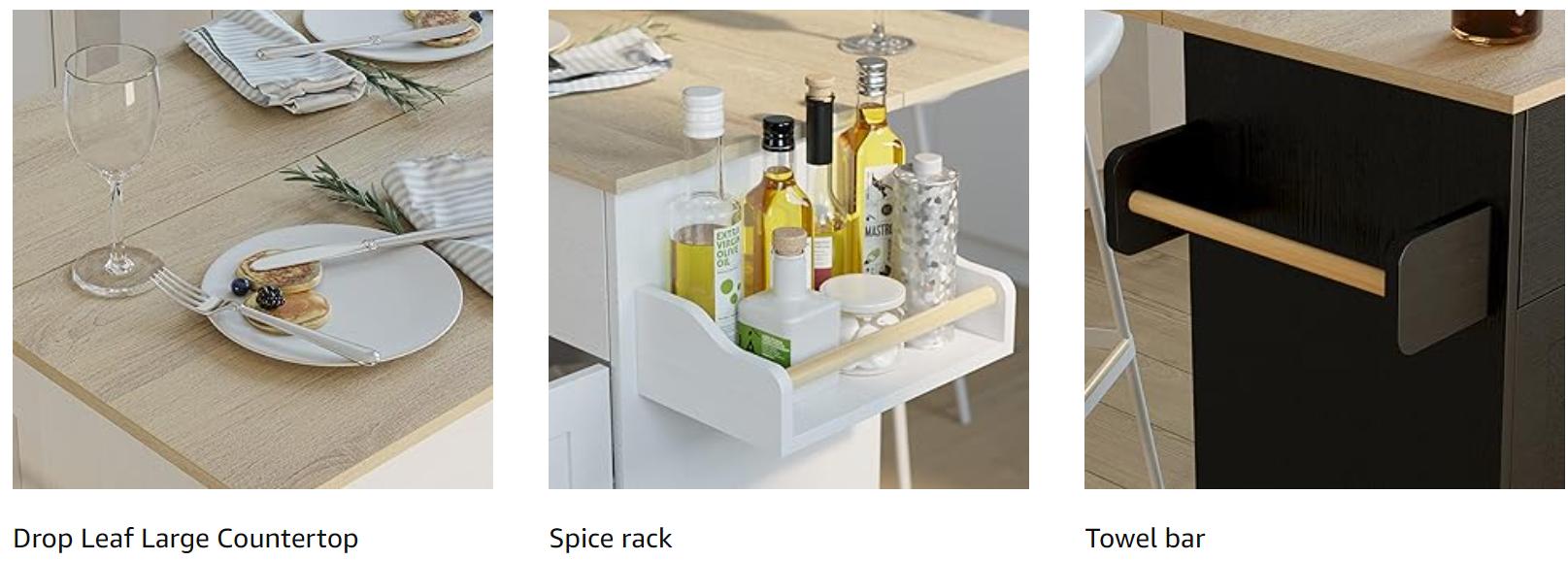 IRONCK Kitchen Island with Storage, Rolling Kitchen Island on Wheels with Drop Leaf, Charging Station, 3 Open Spice Rack, Cabinet, Drawer, Kitchen Cart Island Table for Kitchen IRONCK Kitchen Island with Storage, Rolling Kitchen Island on Wheels with Drop Leaf, Charging Station, 3 Open Spice Rack, Cabinet, Drawer, Kitchen Cart Island Table for Kitchen