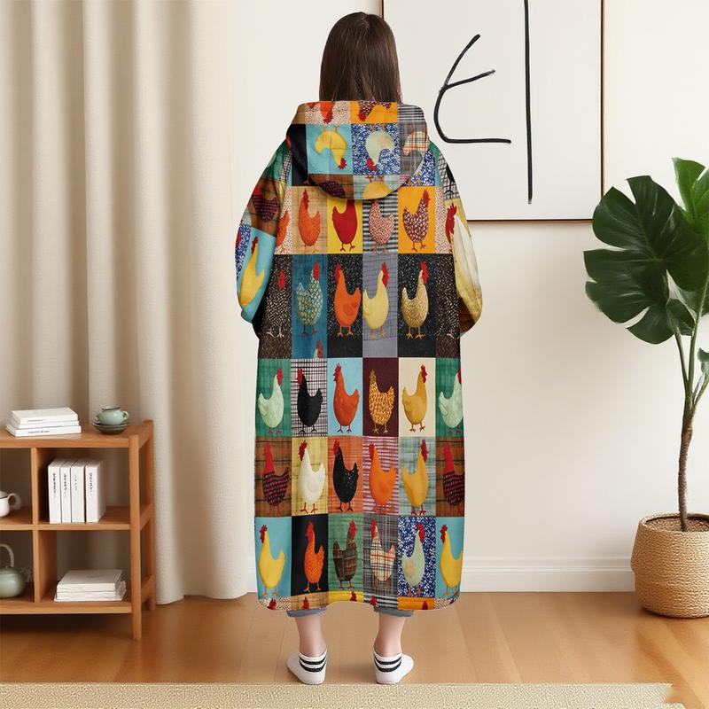 hoodie blanket，Wearable Blanket，Hooded Blanket Wearable Throw, Patchwork Style Farmhouse Theme Hooded Blanket, Soft Warm Flannel Blanket for Sofa Home Leisure Air Conditioning Nap Camping Travel Gift，Christmas Gift,Valentine's Day gift