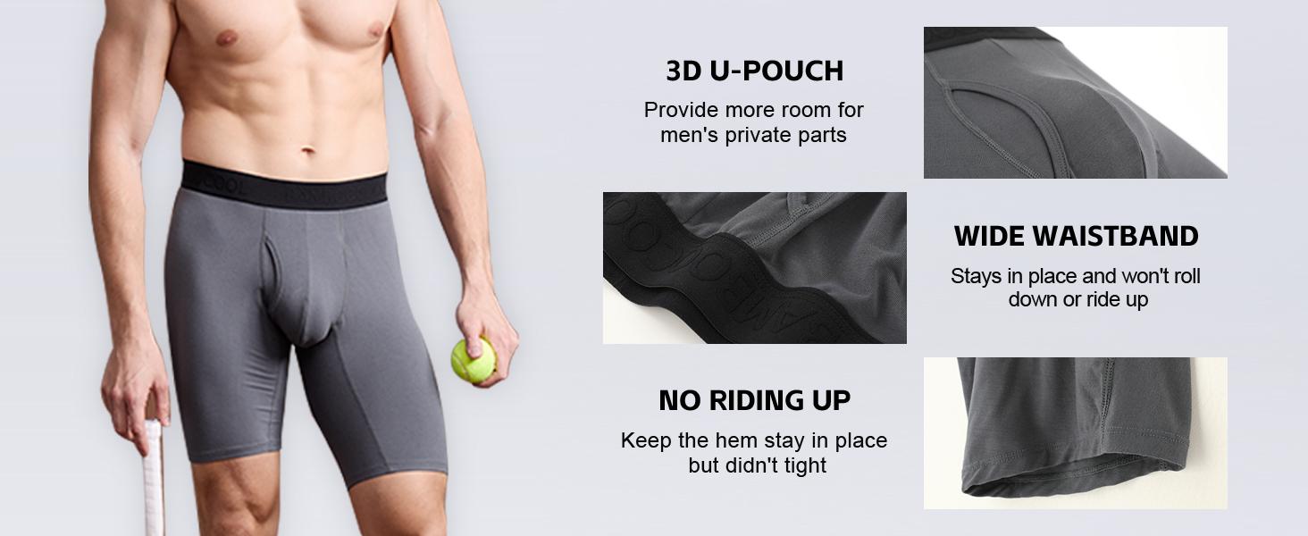 BAMBOO COOL Men's Boxer Briefs Long Leg Performance Sports Breathable Underwear for men Gym Wear Gymswear