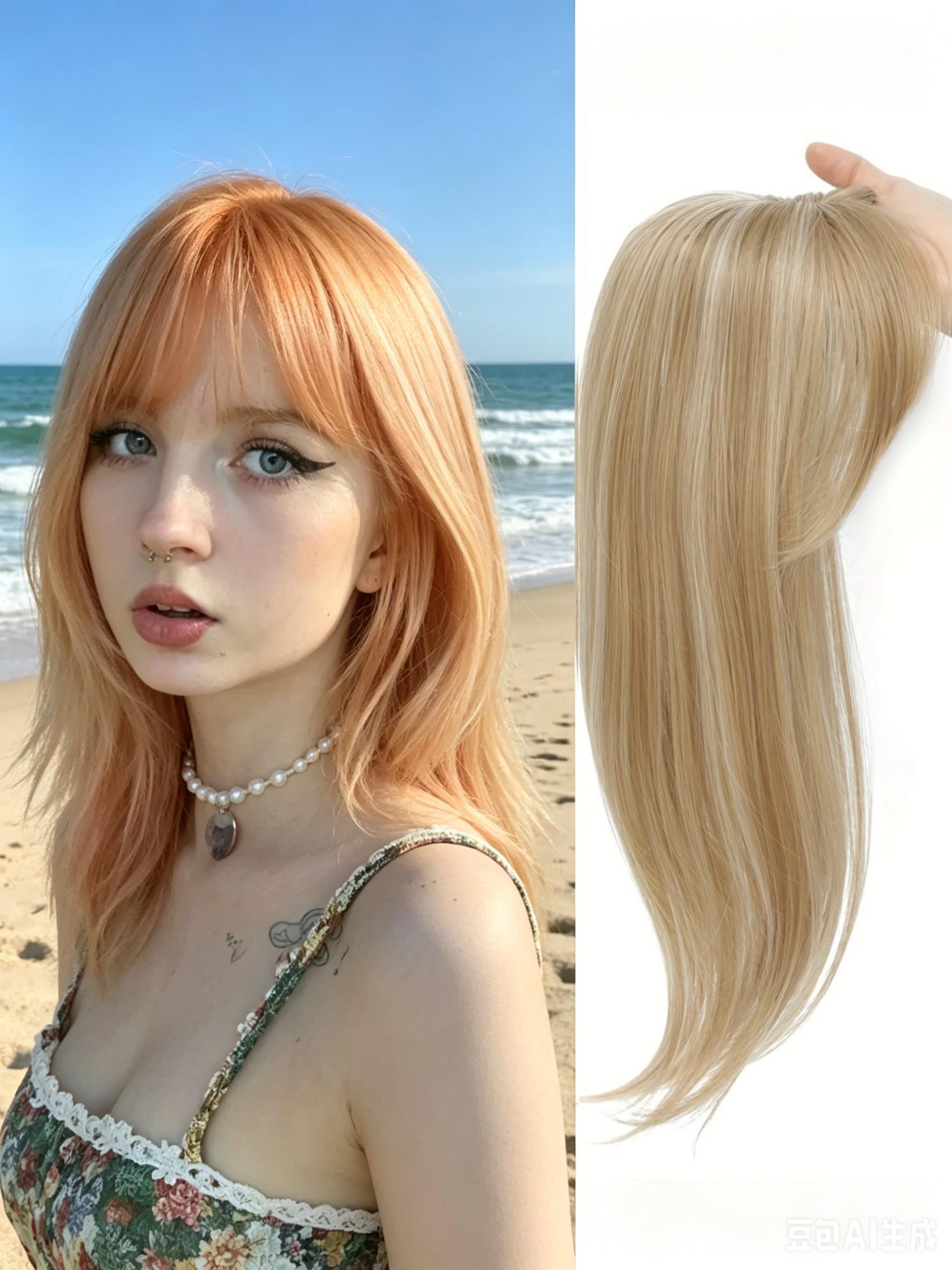 ✨Fresh Summer Beach Dark Chestnut Straight Clip-In Topper, Premium Kanekalon Synthetic Hair With Soft Layered Curtain Bangs, Seamlessly Mask Sparse Scalp, Ideal For Seaside Trips & Simple Daily Looks
