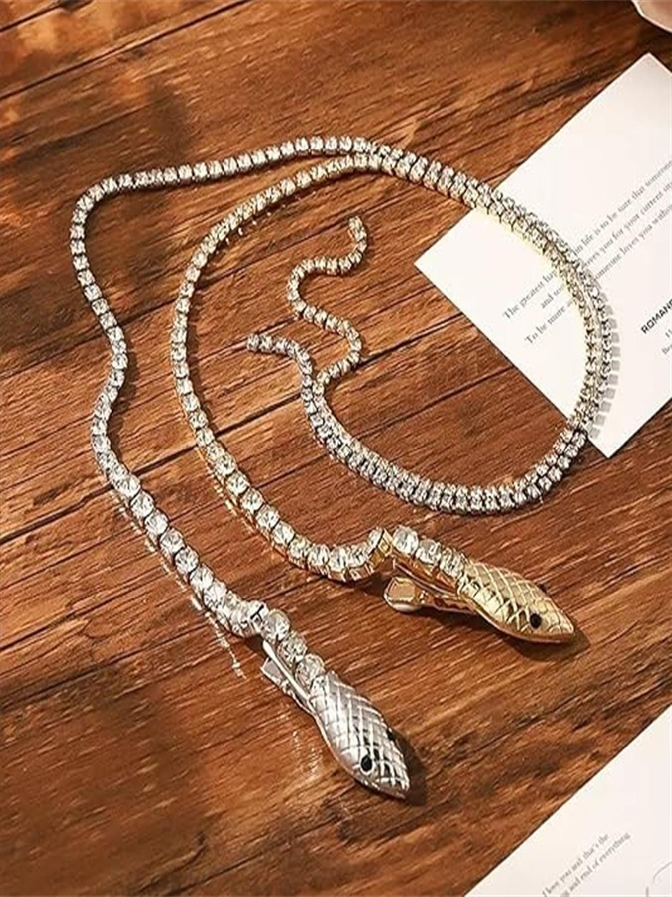 Niceneeded 2 Pcs Rhinestone Snake Hair Chain, Punk Crystal Tassel Hair Clip Chain, 50.8cm Long Rhinestone Decorative Hair Accessory for Women Halloween