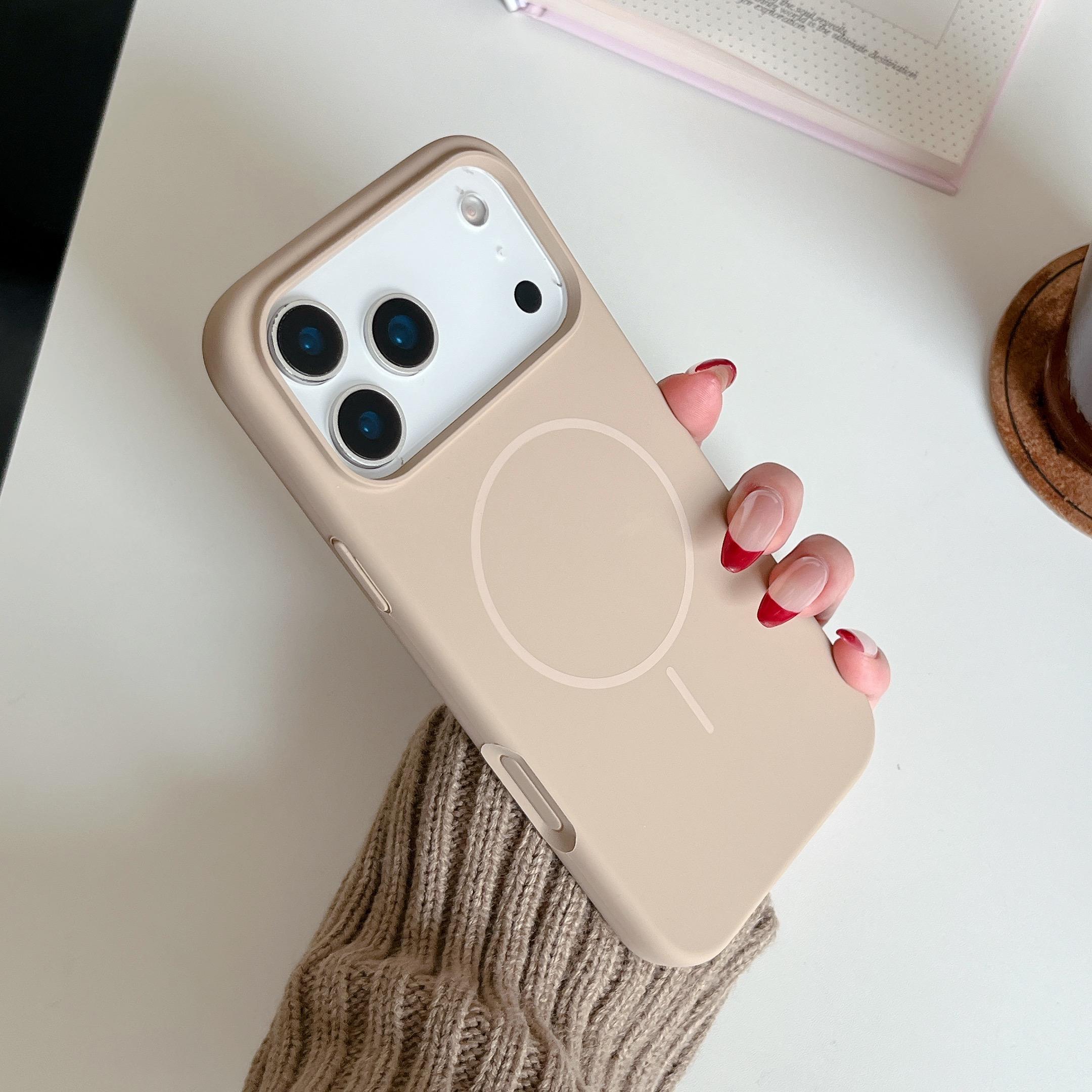 Orange thin circle magnetic suction camera button, all-inclusive, suitable for Apple 17promax mobile phone case, liquid silicone iPhone17 r skin feeling 17pro simple solid color, soft waxy 17 large holes 16