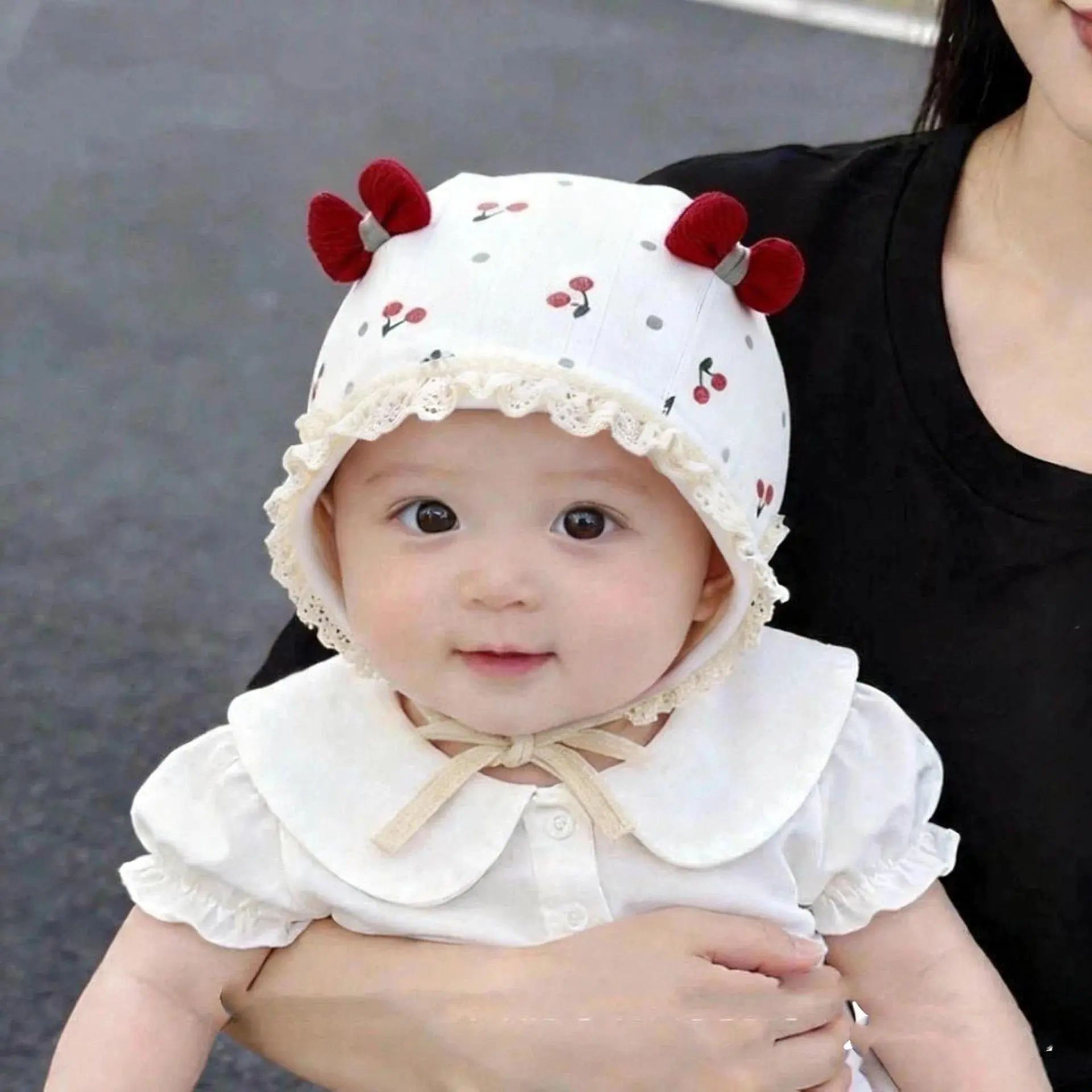 Soft and Breathable Newborn Bonnet Hat for Infant Boys and Girls - Cute Cartoon Bowknot Accent with Secure Lacing Chin Strap, Windproof Ear-Protection Infant Headwear, Perfect for Daily Outing, Spring Travel & Baby Shower Gift