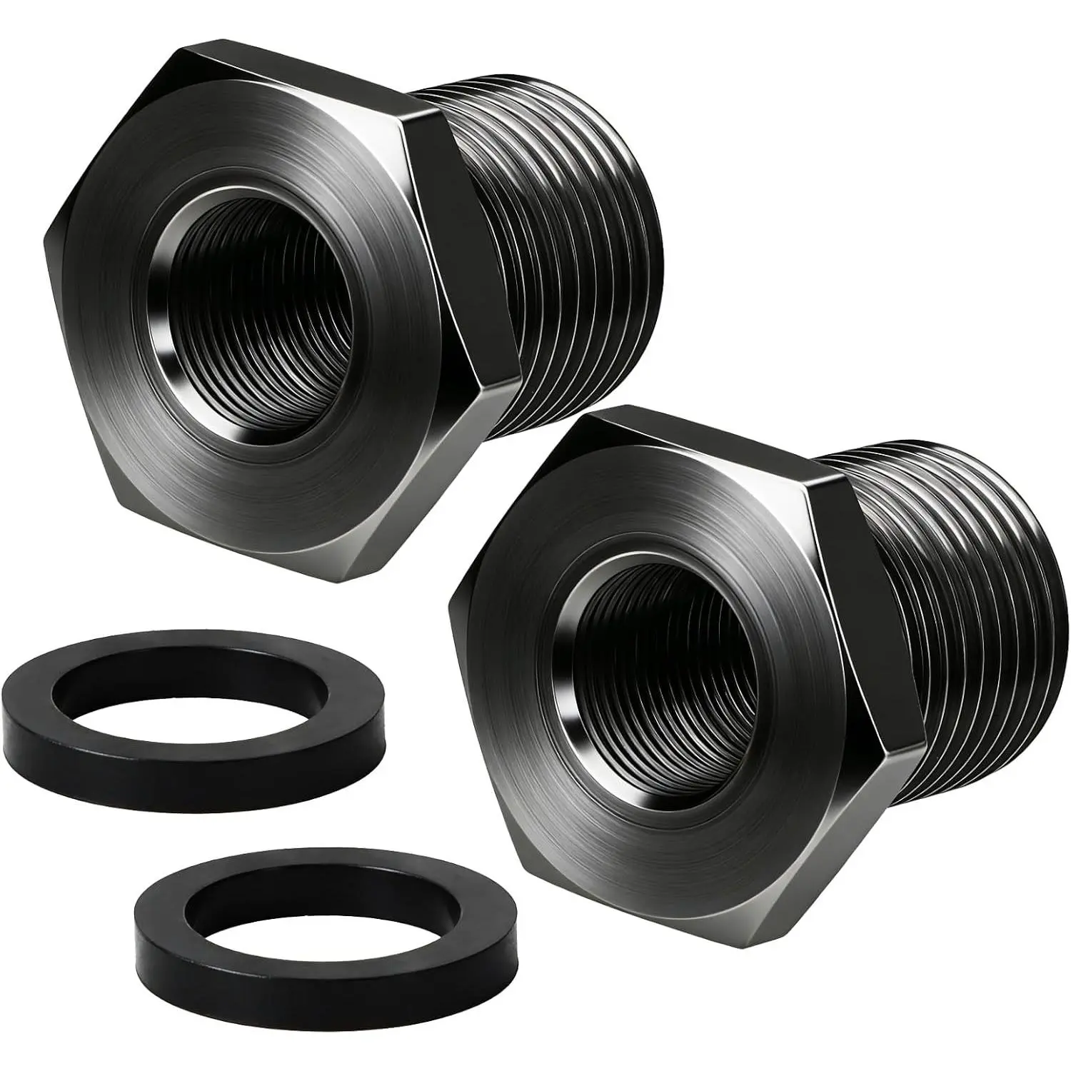 Thread Adapters with Washers, 1/2 * 28-3/4 * 16 |   Steel and Rubber, Black, 2 Pieces, 0.98 Inches