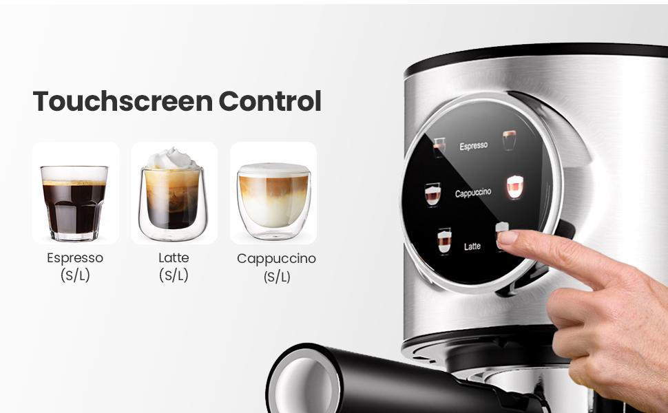 Espresso Machine 20Bar, Cappuccino Machine with Automatic Milk Frother, Touch Screen, 3 in 1 Professional Espresso Maker with Dual Heating System & Capsule Compatible (Black)