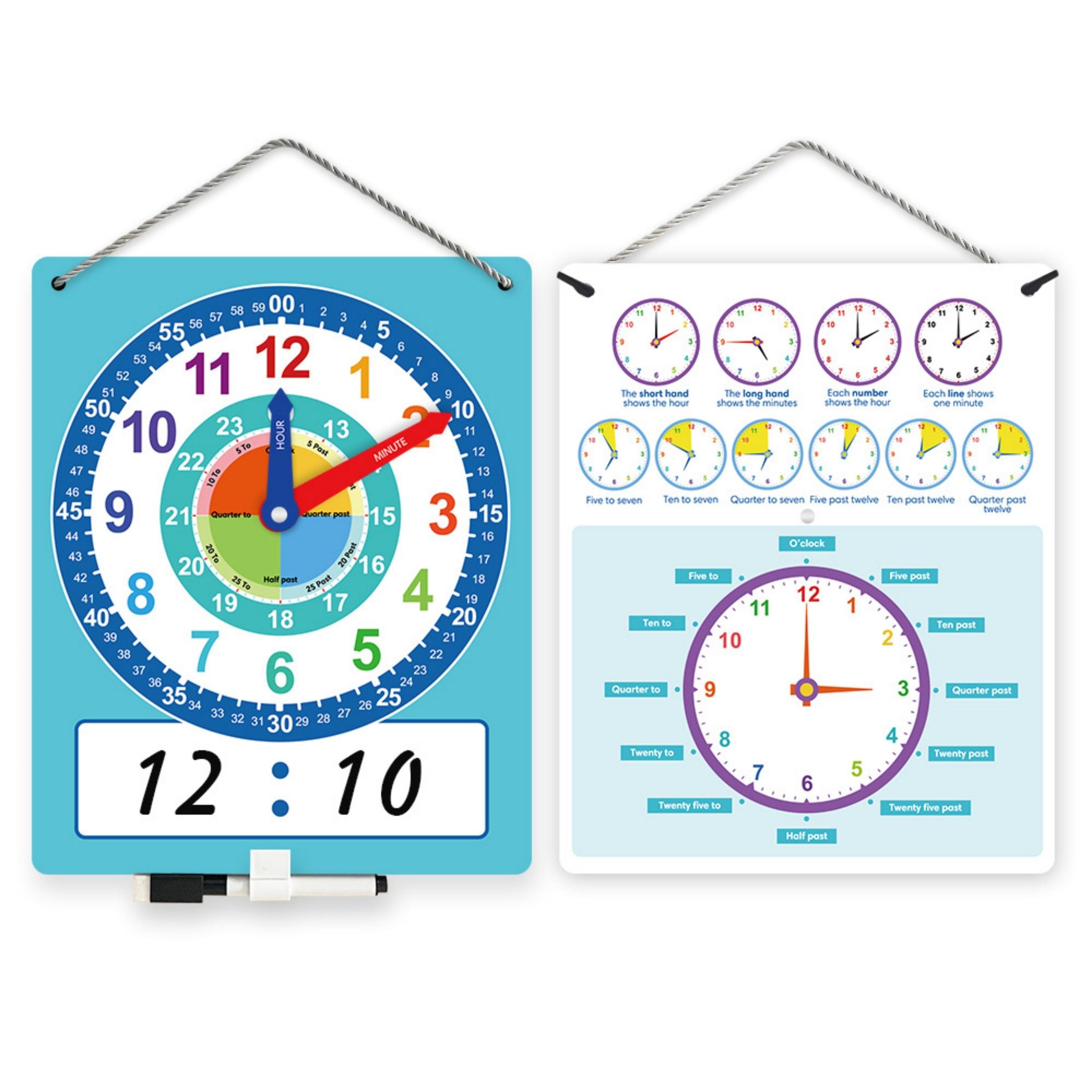 Teaching Clock Teaching Aid, Time Recognition Learning Teacher Tool, Includes Erasable Pen, Suitable for Daily Home Classroom Study, Math Learning Tools, Visual Learning Tools