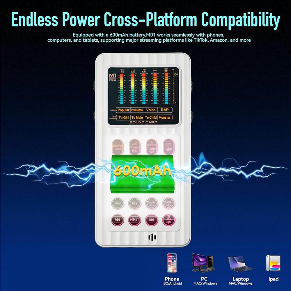 Portable Handheld Sound Card Set, Mini Audio Mixer with 12 Sound Effects, Real-Time Voice Change, Reverb & Vocal Enhancement, Bluetooth/AUX/Type-C/iOS Compatible, Condenser Mic & Monitor Headphone Bundle for PC Mobile Phone, Perfect for Podcast, Singing,
