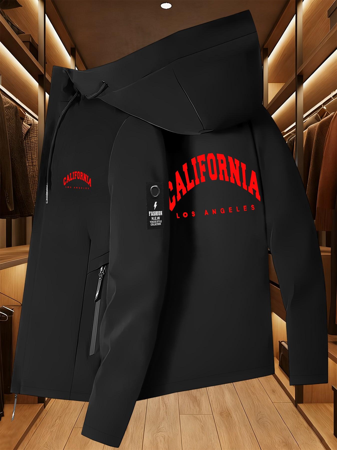 California Jacket, Los Angeles Letter Jacket, American Vintage Hooded Workwear, La City Element Top, Casual Long Sleeve Windbreaker