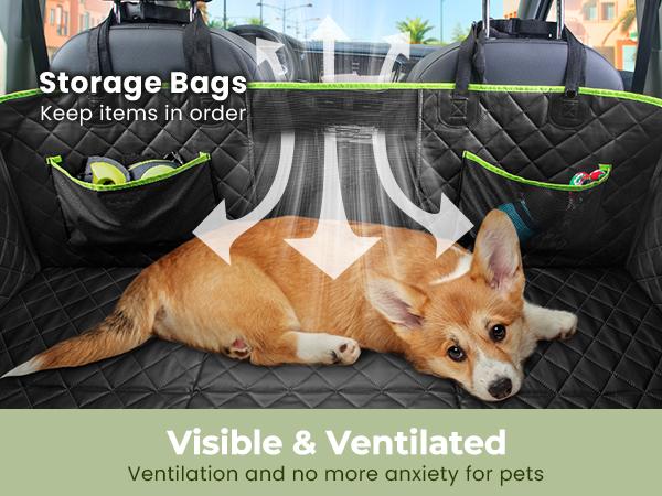 Pecute Pet Car Seat Cover Waterproof Dog Backseat Hammock with Mesh Window & Storage Pocket, 600D Non-Slip for Car/Truck, Easy to Install Washable