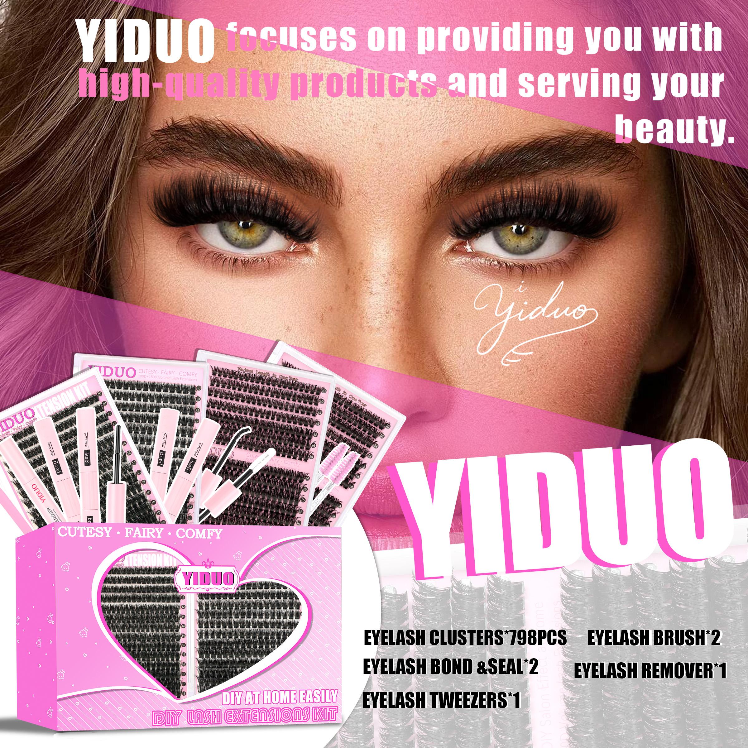 4-Style Lash Clusters Kit, 798pcs/set 10 to 18 mm D-Curl Volume Lashes Eyelash Extensions 60D/80D/100D/150D with Lash Bond and Seal, Remover, Tweezers and Brushes for Easy DIY at Home