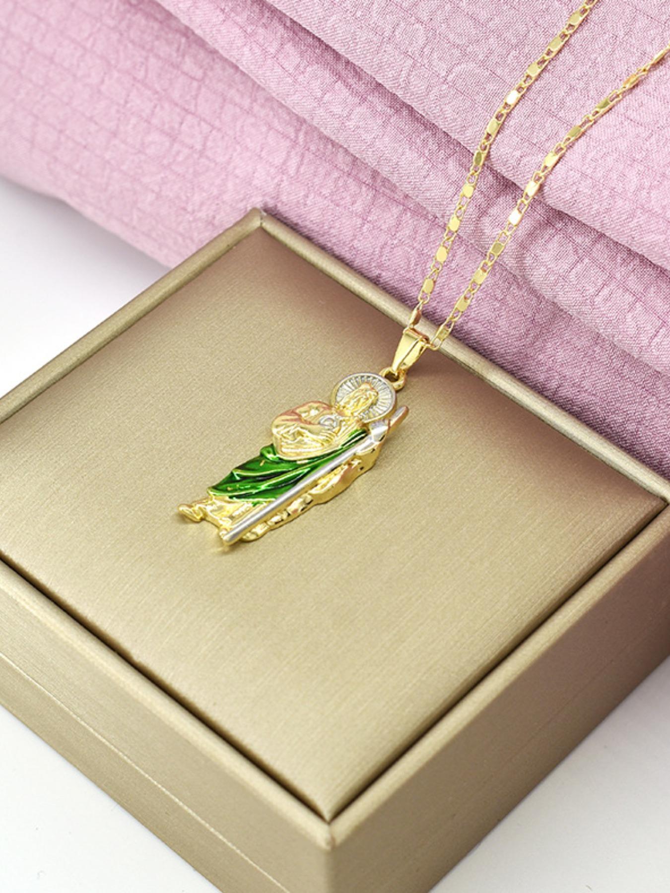 Fashion Hip Hop Saint Judas Necklace, Men's Copper Plated 14k Gold Saint Jude Pendant, 24 Inch Flat Chain, Perfect Gift for All Seasons