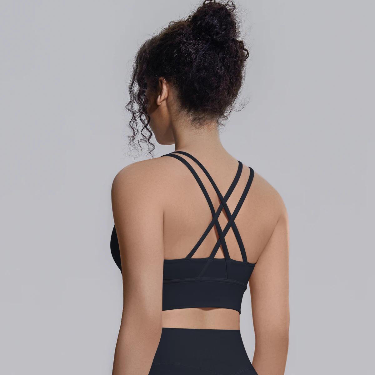Summer Cross Straps Woman Yoga Bra Shock-absorbing Running Yoga Tank Top with Chest Pad Sexy Beautiful Back Gym Yoga Brassiere