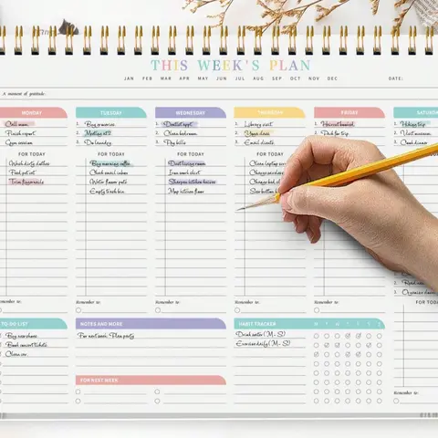 1pc Aesthetic A4 Weekly Planner Pad, Notebook Planner, Undated Horizontal Layout with To-Do Lists, Daily Schedules,Notes & Habit Tracker, Perfect for Study Planning, Work Productivity, Minimalist Office & School Supplies