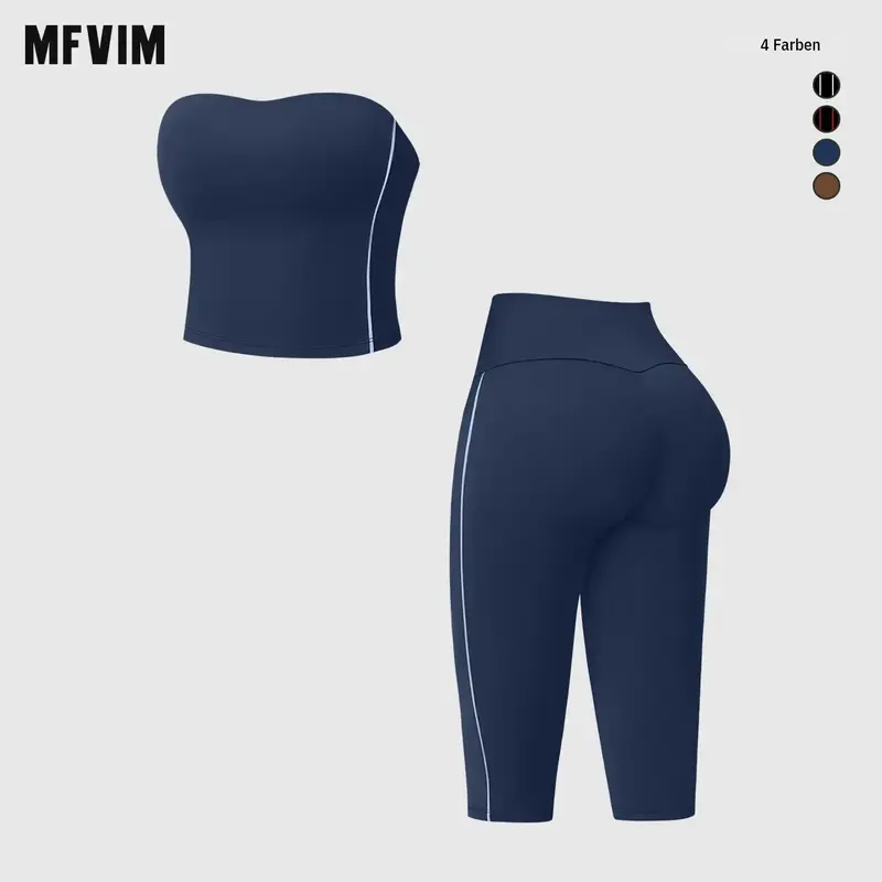 MFVIM Women's 2-Piece Strapless Back-Enhancing Bandeau & High-Waisted Activewear Shorts Athleisure Set, Multifunctional Sportswear, Gym Sets for Women Ideal for Gym, Yoga