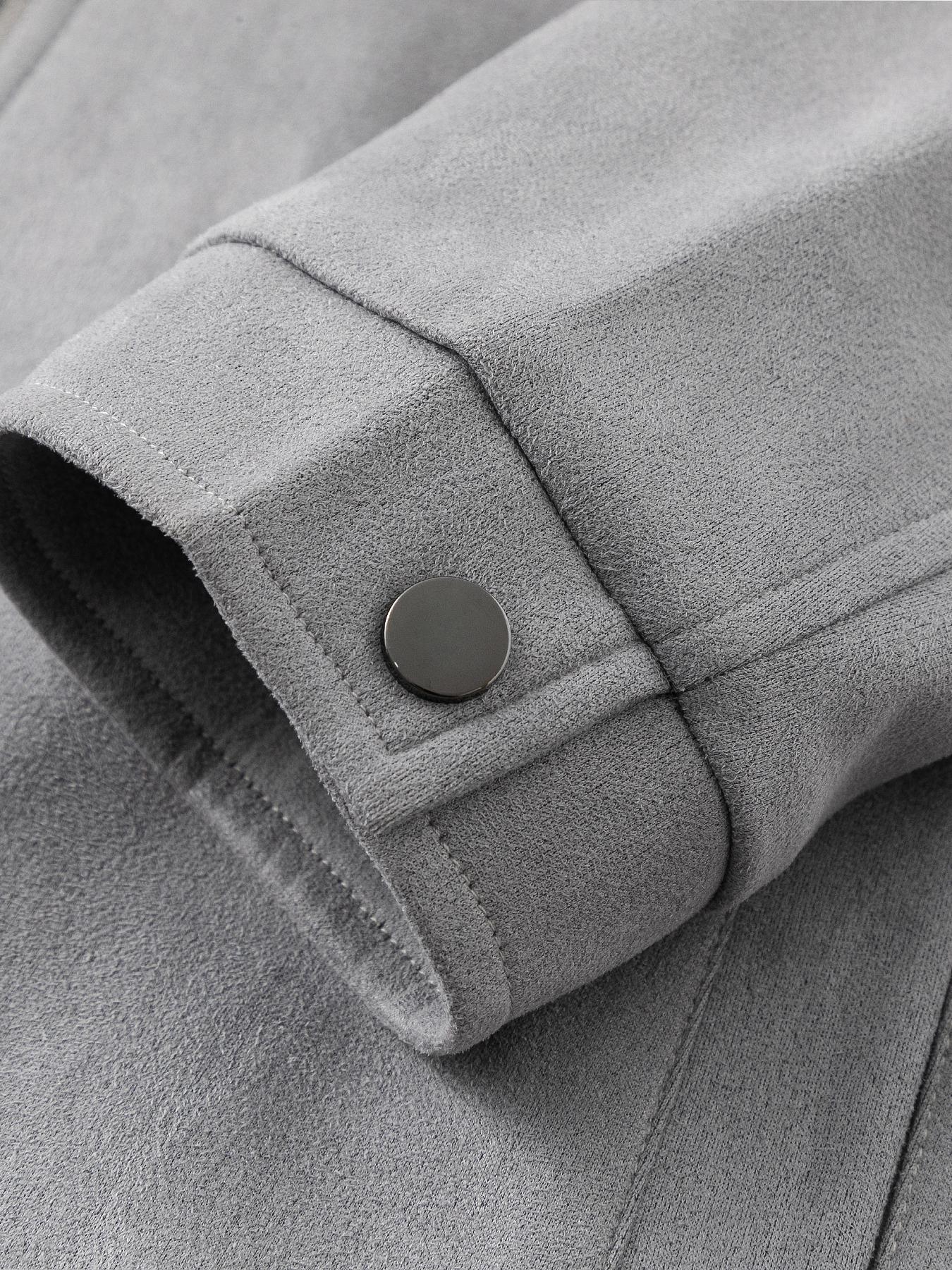 Men's Casual Jacket, Zipper Closure, Collar Design, Lightweight Business Style Faux Suede Coat, Durable Easy Care Fabric