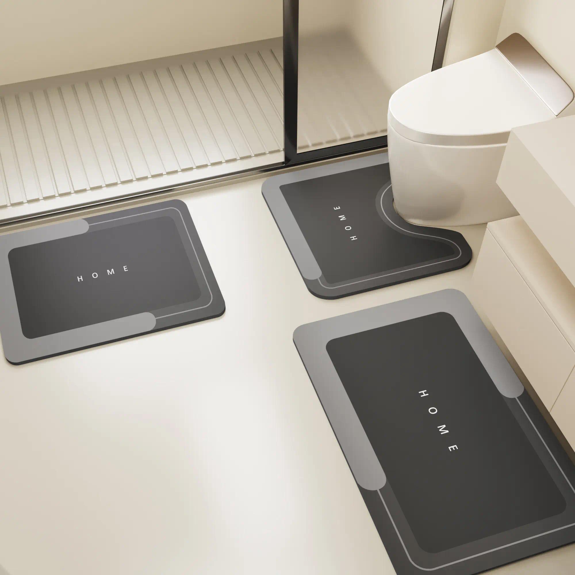 Bathroom Toilet Mat, 3-Piece Set, Bathroom Mats Non Slip, Quick-Drying Water-Absorbing Floor Mat, Rubber Anti-Slip Bottom Design, Suitable For Bathroom, Kitchen, Living Room
