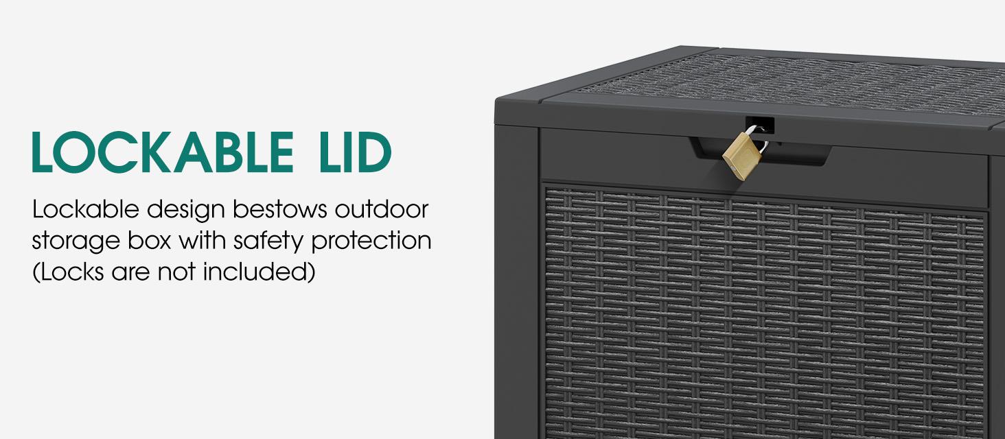 31/60/100/260 Gallon Resin Outdoor Storage Deck Box (padlock not included) – Waterproof, UV-Resistant, Multi-Functional, Lockable, Durable, Storage of tools