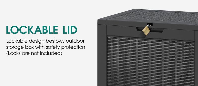 31/60/100/260 Gallon Resin Outdoor Storage Deck Box (padlock not included) – Waterproof, UV-Resistant, Multi-Functional, Lockable, Durable, Storage of tools