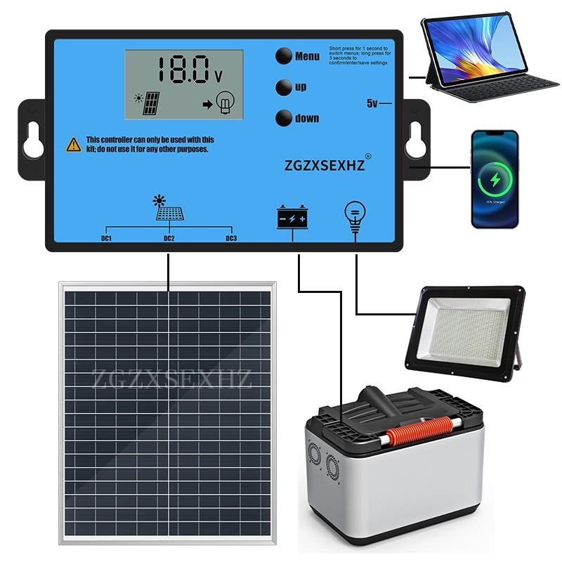Portable Solar Panel with 50A/100A Controller, 1 Set 20W Solar Panel Charger, Outdoor Solar Panel Kit for Mobile Power, Camping, Hiking, Car, Boat, Phone, Monitoring