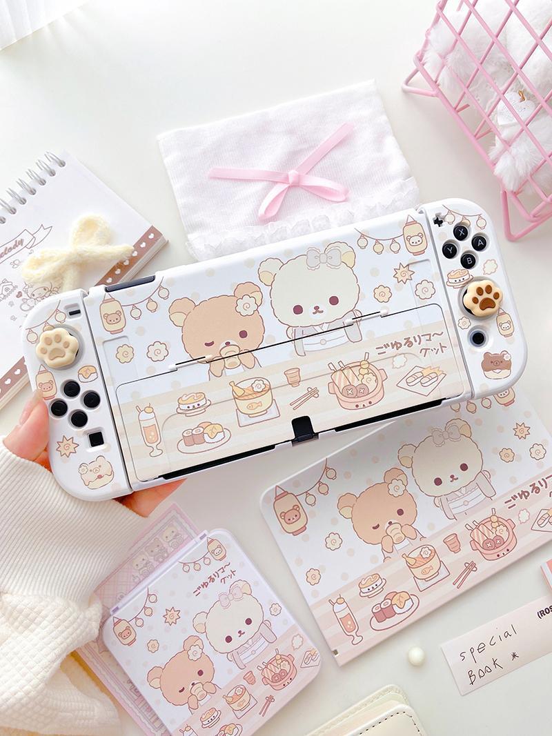 Ins Style Original Switch Protective Cover Cute Bear Oled Controller Cover Can Be Inserted Dock for Nintendo Switch Joy-Con