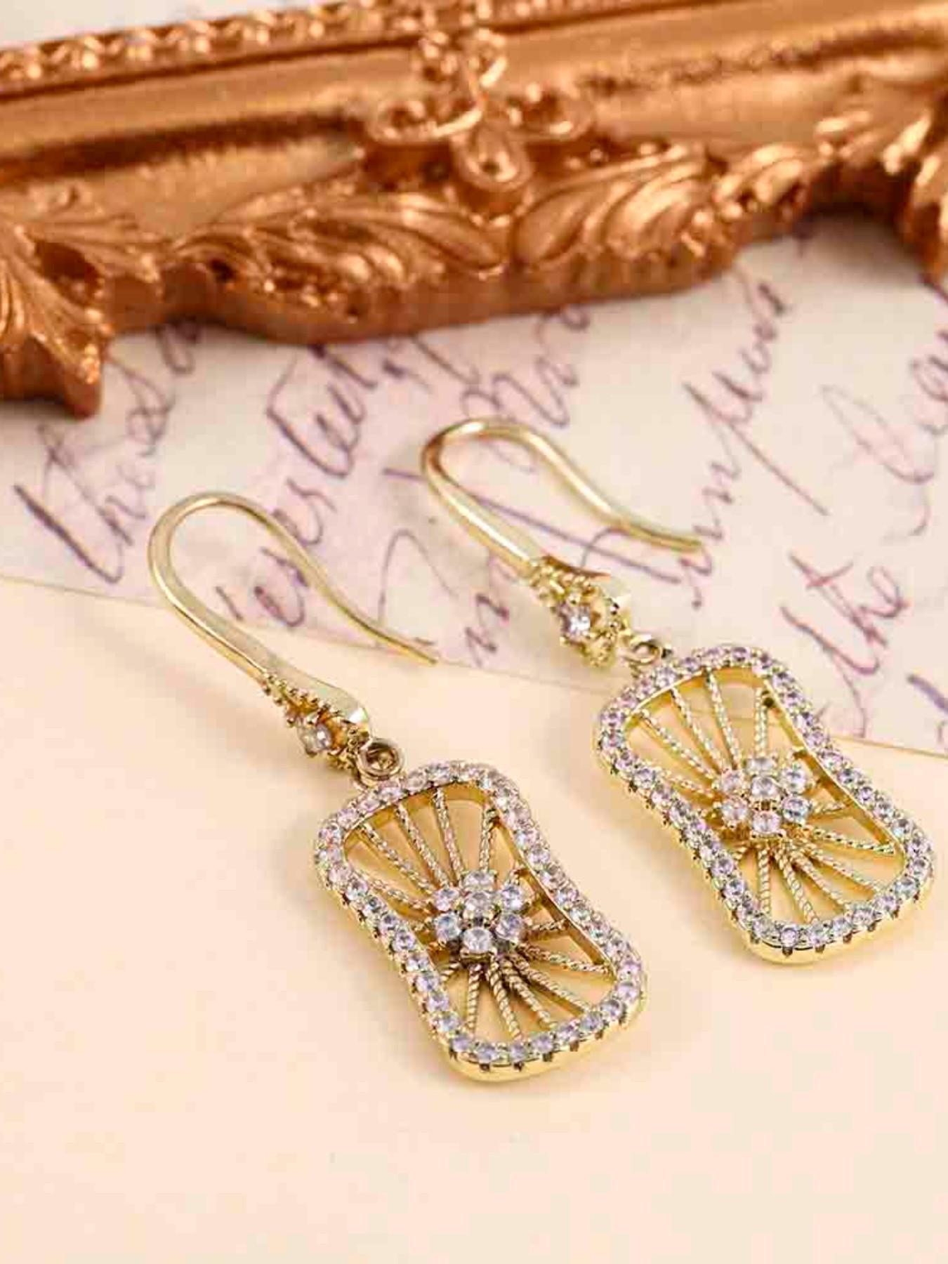 Geometric Hollow Out Zircon Earrings for Women, Elegant Office Wear Jewelry, Silver Color and Options, Versatile Fashion Accessories