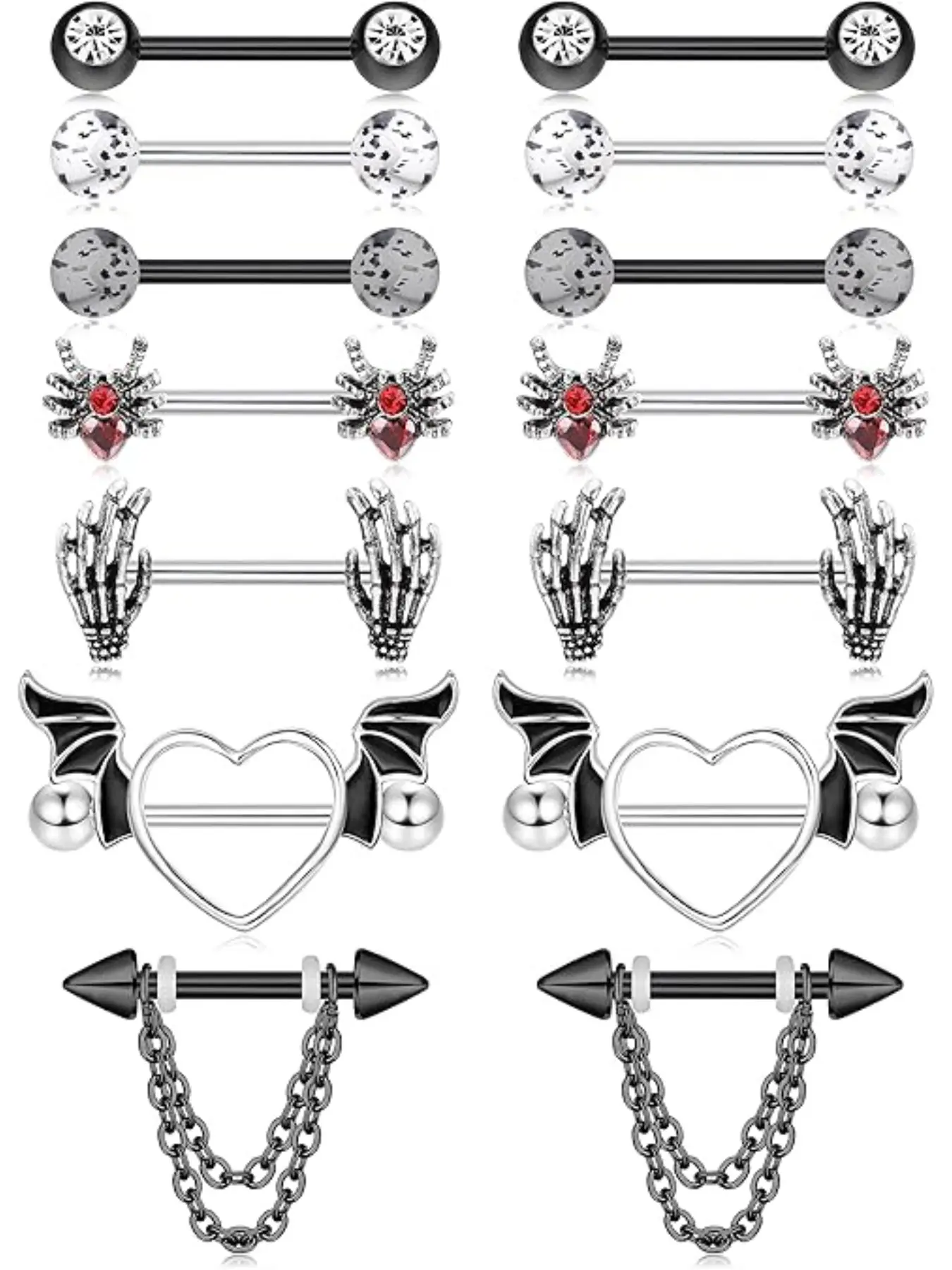 7 Pairs 14G Nipple Rings Steel Nipple Piercing CZ Heart Butterfly Barbell Tongue Rings Set Cute Nipple Tongue Piercing Jewelry Body Piercing Jewelry for Women