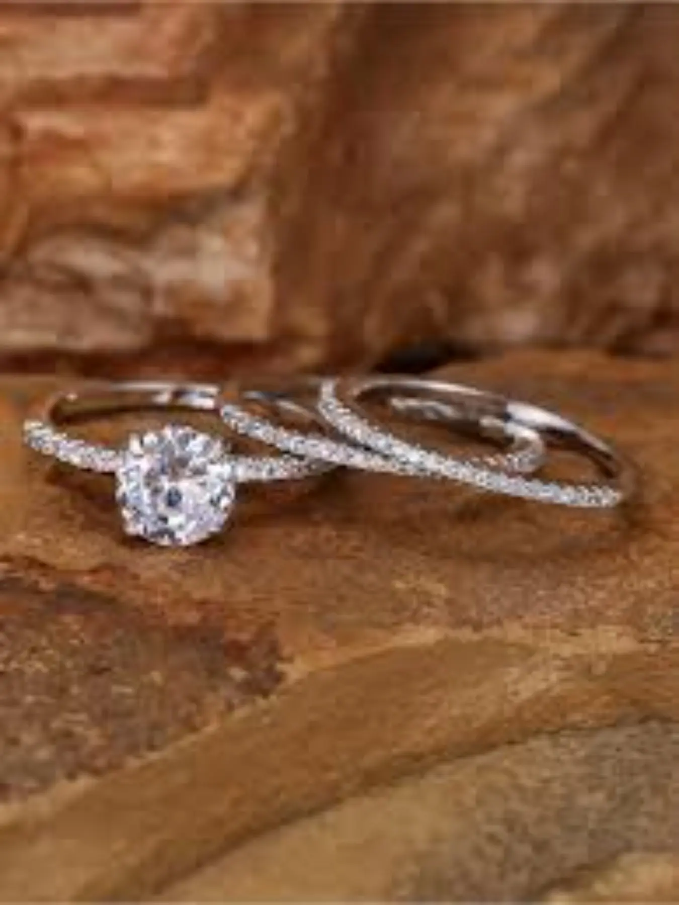 1 Set Ladies 3 In 1 Stackable Wedding Ring Set, Silver Plated Rectangle Radiant Main Stone Ring & Two Different Paved Zircon Bands, Elegant Ornament for Proposal Ceremony Dating, Nice Surprise Present for Special Occasions, Engagement Rings Set