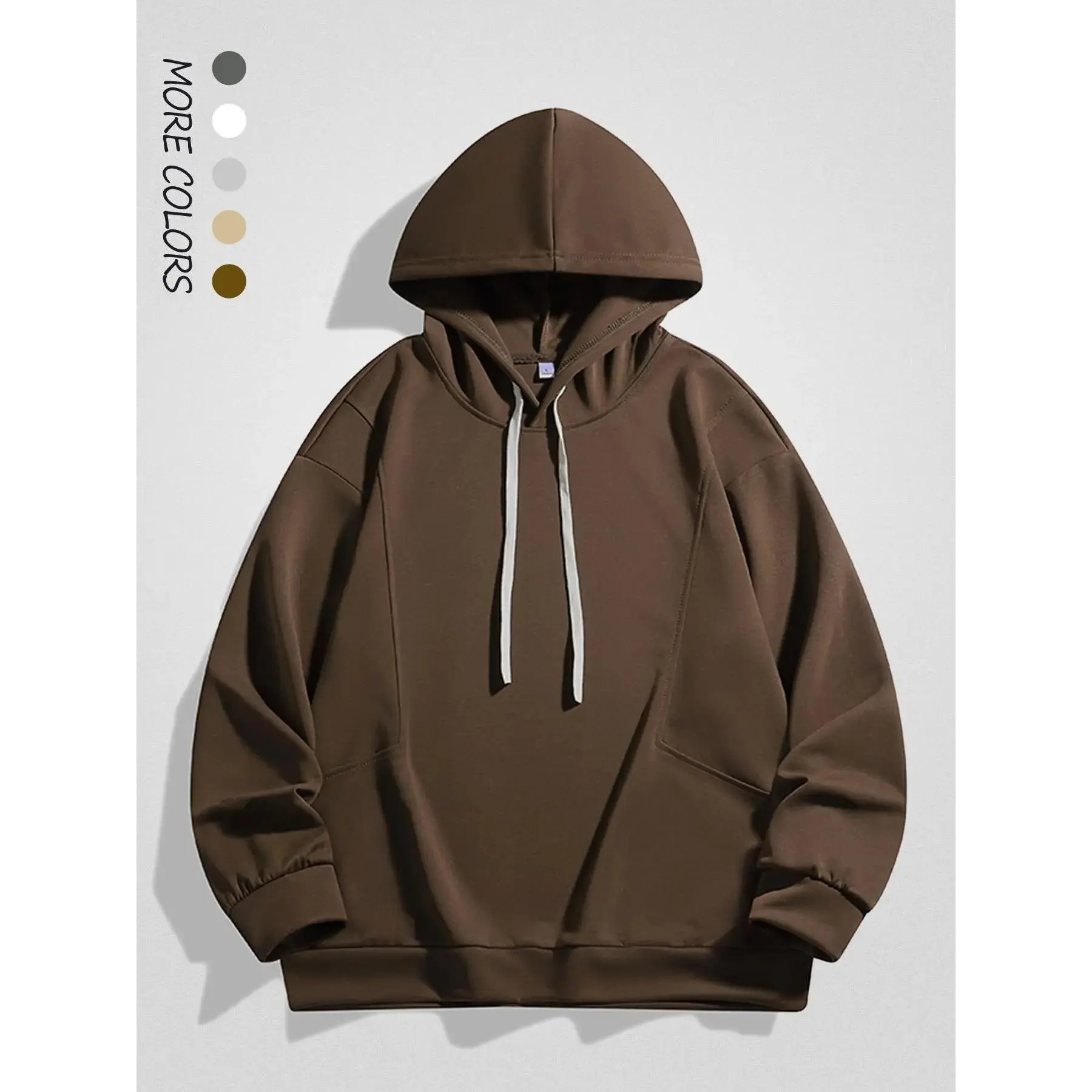 Men's Solid Drop Shoulder Drawstring Hoodie, Fashion Casual Regular Fit Hooded Sweatshirt for Daily Holiday Outdoor Wear, Men Clothes for Fall & Winter