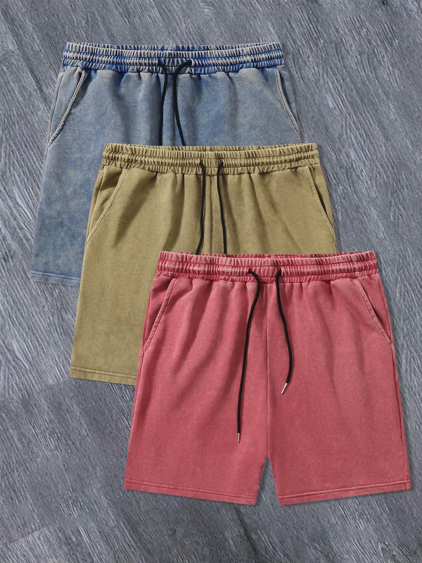 Men's Solid Color / Letter Graphic Print Denim-effect Print Drawstring Waist Shorts,, Regular Fit Casual Street Comfy Breathable Shorts for Daily Wear, Men's Bottoms for Summer