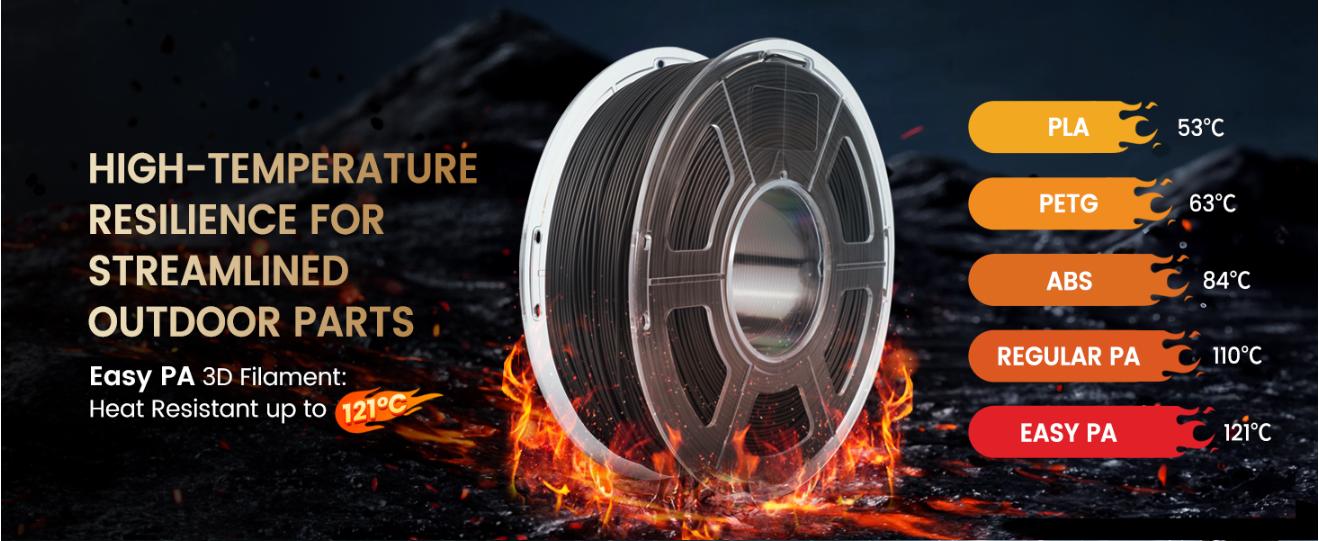 SUNLU Easy Nylon (E-PA) 3D Printer Filament 1KG – No Warping, High Strength, Heat Resistant (121°C) | Smooth Printing, UV & Moisture Resistant | Ideal for Functional & Industrial Parts