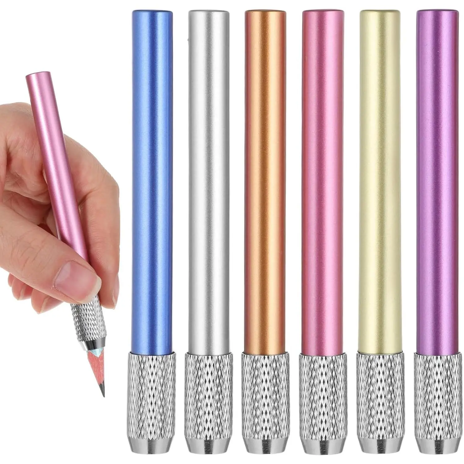 6 count  Pencil Lengthener,  Colors Pencil Lengthener Holder with  Grip, Pencils Extender for Artists, Drawing, Office, , Standard and Colored Pencils,