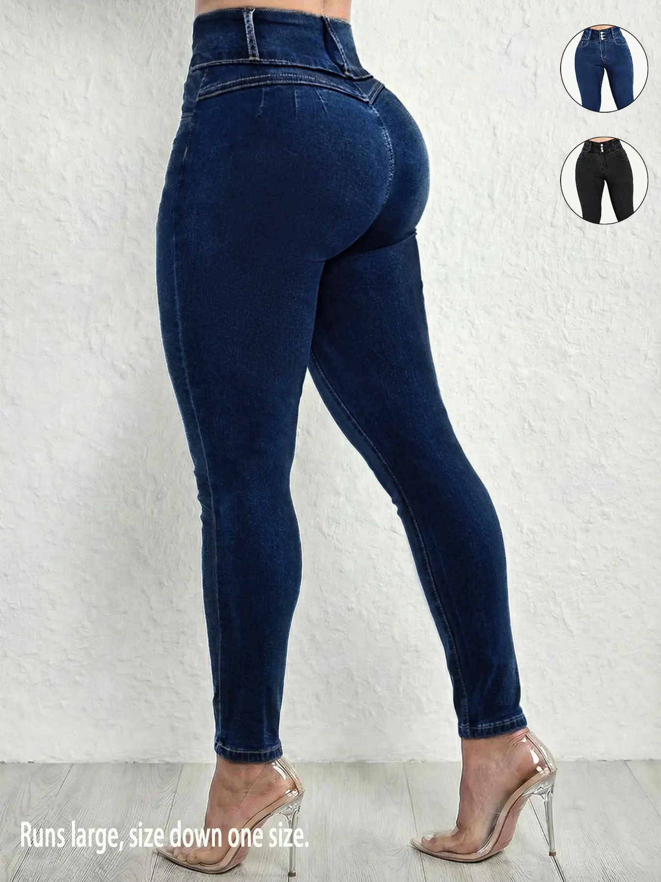 Women's Butt Lifting High Waisted Denim Jeans Dark Wash, High Waist High Elastic Tummy Control Skinny Fit Denim Long Pants, Fashion Elegant Casual Trousers Suitable For Date, Commuting, Shopping, Womenswear