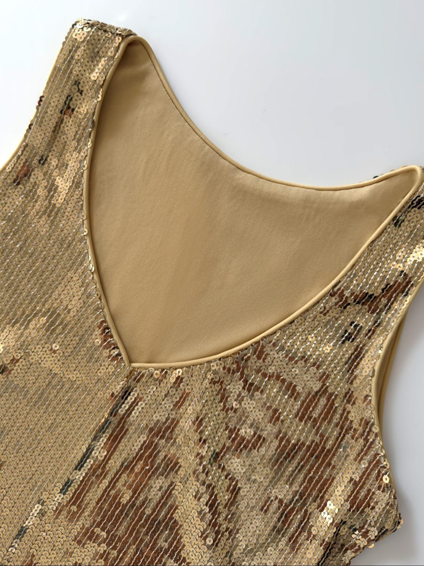 Women's Sequin Vest Top, Shiny Sleeveless Party Shirt, Nightclub, Y2K Metal Wind Short Top, Fashionable Glitter Blouse, Boho Sleeveless Top