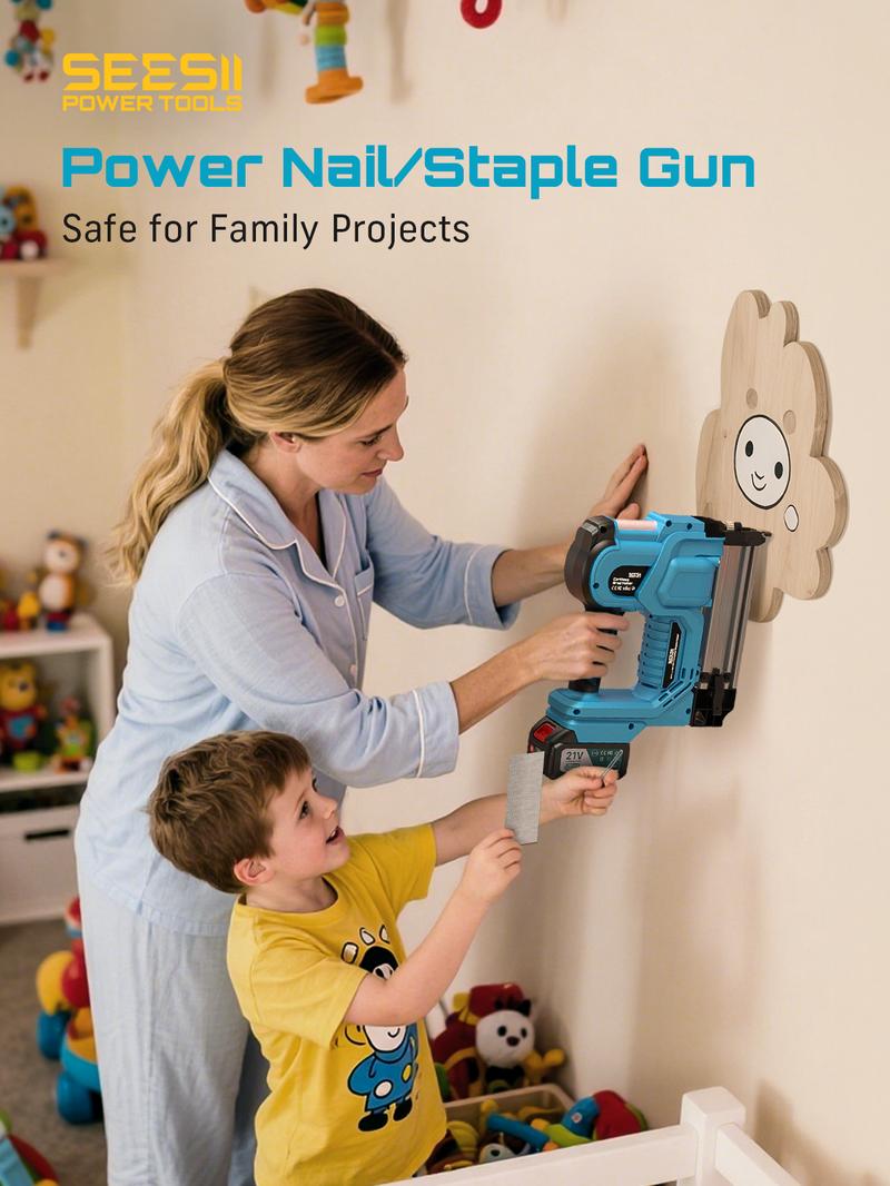 SEESII Cordless 2-in-1 Brad Nailer/Staple Gun (18GA) – 21V Electric Pneumatic Nail Gun w/ 2x4.0Ah Battery & Charger, 1000Pcs Nails, Adjustable Depth | Single/Contact Firing for Upholstery, Woodworking, DIY, dealsforyoudays,HKF50