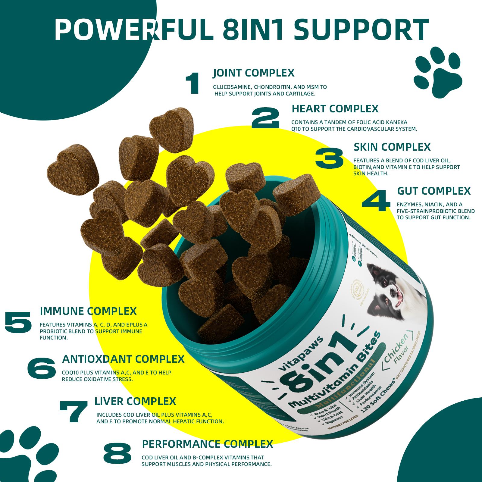 Dog Multivitamin, Chewable Dog Vitamins and Supplements for Muscle & Joints, Skin & Coat,Fish Oil for Dogs- Senior & Puppy Multivitamin- Chicken Dog Multivitamin, Chewable Dog Vitamins and Supplements for Muscle & Joints, Skin & Coat,Fish Oil for Dogs- Senior & Puppy Multivitamin- Chicken