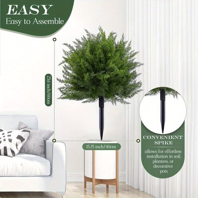 24-Inch Artificial Cedar Ball Tree with Stakes, UV-Resistant Fake Bushes, Indoor Outdoor Decor, Christmas Decoration, Garden Accent